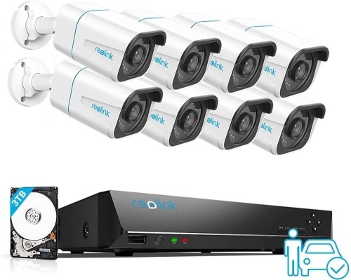 REOLINK 4K Security Camera System, 8pcs H.265 PoE Wired Bullet 4K Cameras with Person Vehicle Detection, 4K/8MP 16CH NVR with 3TB HDD - Lot 19