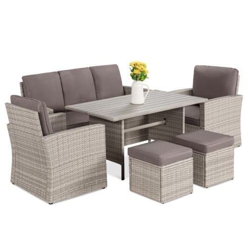 7-Seater Conversation Wicker Dining Table, Outdoor Patio Furniture Set - Lot 36