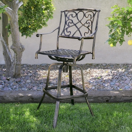 Cast Aluminum Swivel Bar Stool, Antique Copper Design - Lot 52