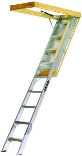 Louisville Ladder AA2210 Elite Series Aluminum Attic Ladder, Opening 22-1/2 X 54 In, Fits Ceiling Heights 7' 8" - 10' 3" - Lot 53