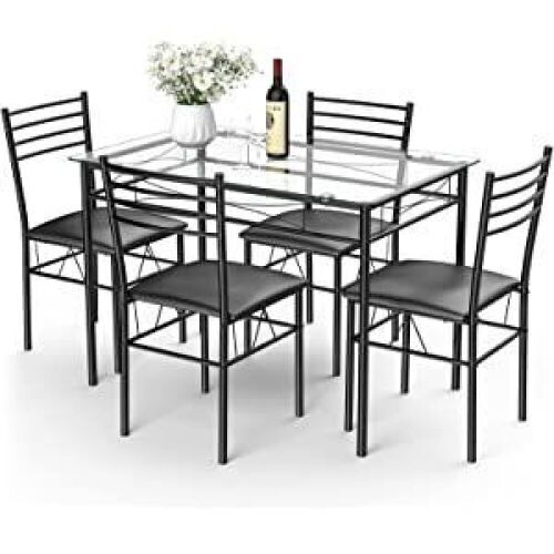5 Piece Dining Table Set w/ Glass Table Top  - Lot 164
