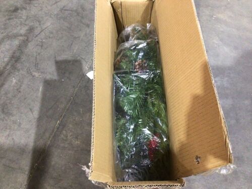 30" Pre-Lit Battery Powered Christmas Wreath w/ Lights, PVC Tips, Ribbon - Lot 825