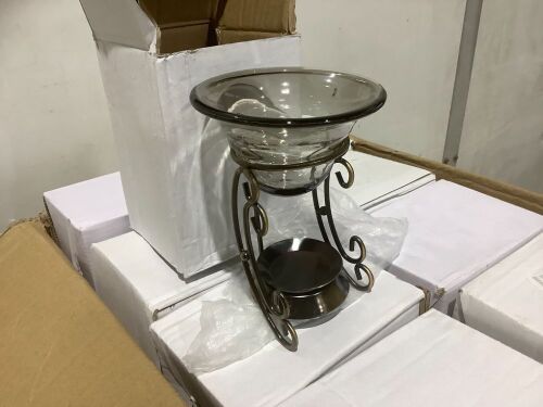 Lot of (40) AUCH Vintage Bronze Metal Tealight Candle Holder with Tawny Glass Fragrant Oil Warmer - Lot 814