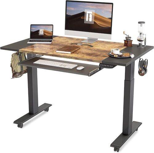 FEZIBO Dual Motor Height Adjustable Electric Standing Desk with Keyboard Tray, 48 x 24 Inch  - Lot 754