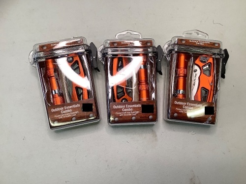 Lot of (3) Outdoor Essentials Combo Pocket Knife and Flashlight with Reusable Case, Appears New - Lot 113