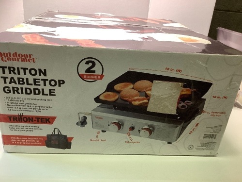 Outdoor Gourmet Triton Tabletop 2 Burner Griddle, Missing Piece, Ecommerce Return - Lot 164