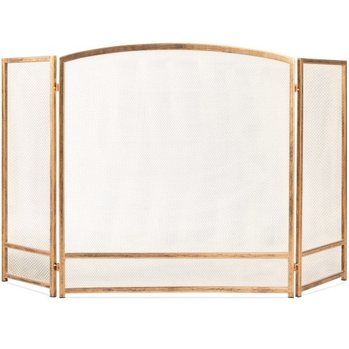 3-Panel Simple Steel Mesh Fireplace Screen w/ Rustic Worn Finish - 47x29in - Lot 1193
