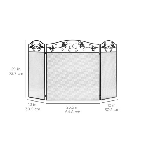 3-Panel Handcrafted Wrought Iron Decorative Leaf Fireplace Screen - 50x29in - Lot 1246
