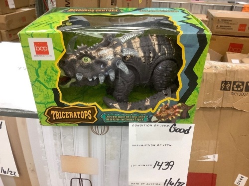 Kids RC Interactive Walking Triceratops Dinosaur Animal Toy Figure w/ Lights, Sound - Lot 1439
