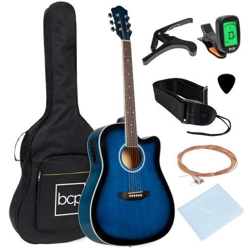 41in Beginner Acoustic Electric Cutaway Guitar Set w/ Case, Strap - Lot 1481