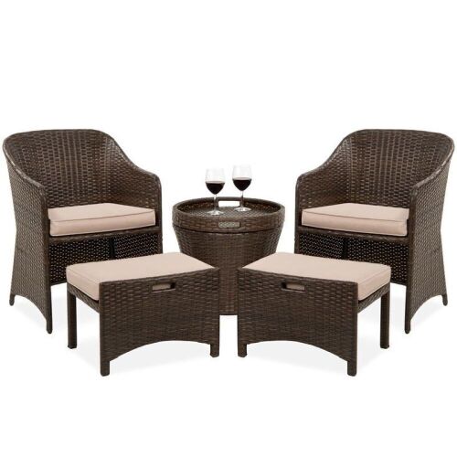 5-Piece Outdoor Wicker Bistro Set w/ Side Storage Table, No Assembly - Lot 60