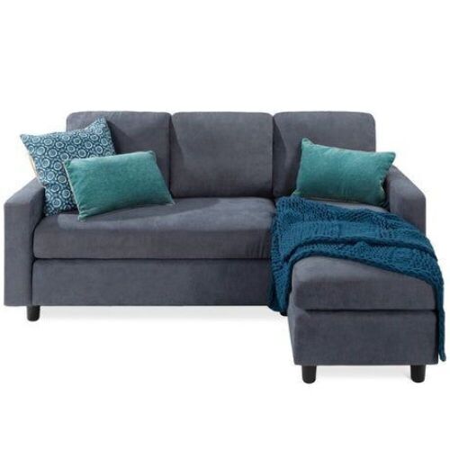 Linen Sectional Sofa Couch w/ Chaise Lounge, Reversible Ottoman Bench - Lot 82