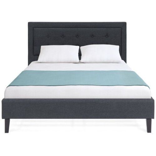Upholstered Queen Platform Bed w/ Tufted Button Headboard, Steel Frame, Wood Support - Lot 349