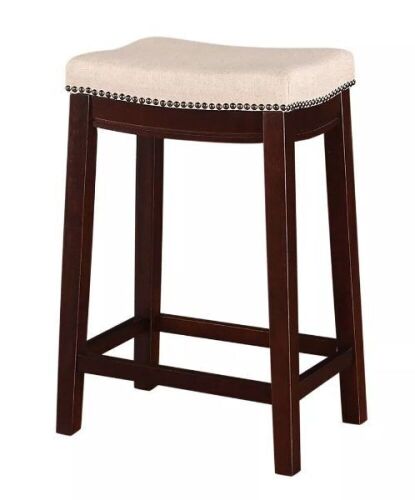 Linon Nail Head 26" Backless Counter Height Barstool Upholstered Seat  - Lot 644