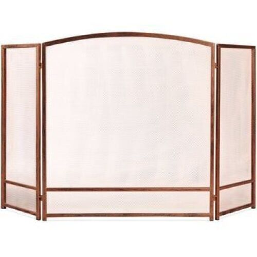 3-Panel Simple Steel Mesh Fireplace Screen w/ Rustic Worn Finish - 47x29in - Lot 777