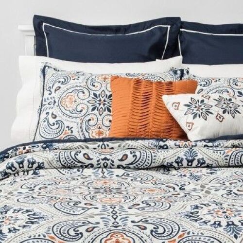 8pc Medallion Opal Indigo Comforter Set, King - Lot 1037