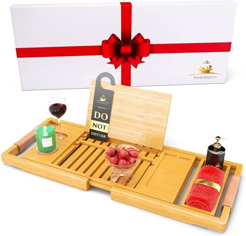 Bamboo Bath Tray with Anti-Slip Grips, Wooden Book Holder - Lot 1042