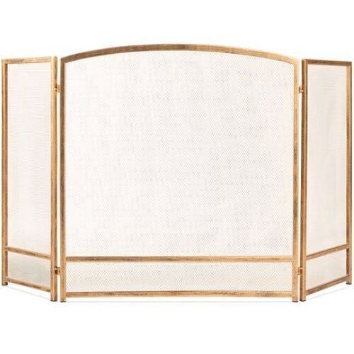 3-Panel Simple Steel Mesh Fireplace Screen w/ Rustic Worn Finish - 47x29in - Lot 1104