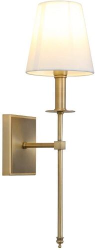 Permo Single Classic Rustic Industrial Wall Sconce Lighting Fixture with Flared White Textile Lamp Shade and Antique Brass Tapered Column Stand - Lot 1132