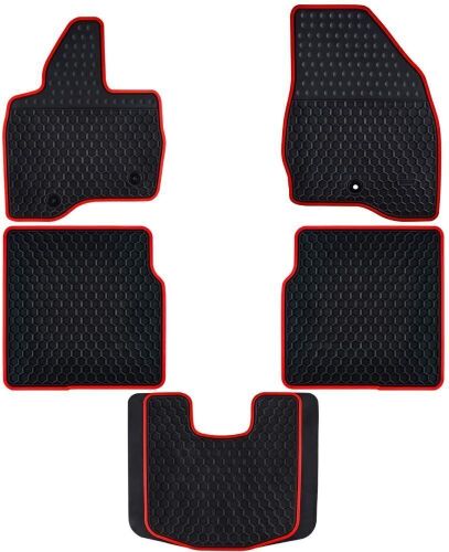 Heavy Duty Rubber Car Floor Mats for Ford Explorer 2017-2019, Black/Red - Lot 1169